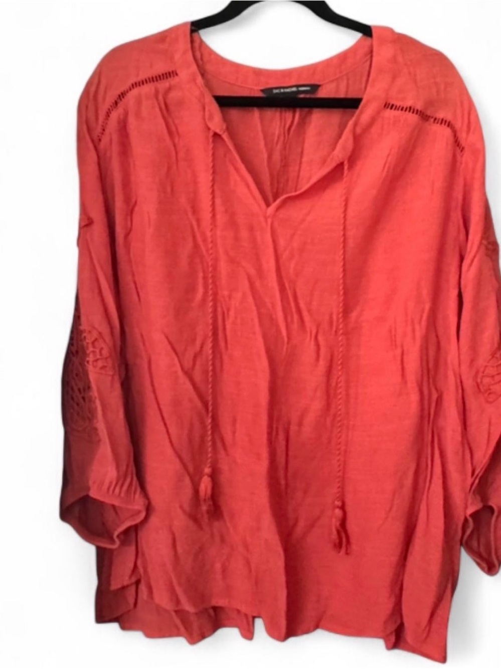 Zac & Rachel Coral V-Neck Boho Tunic with Tassel Ties